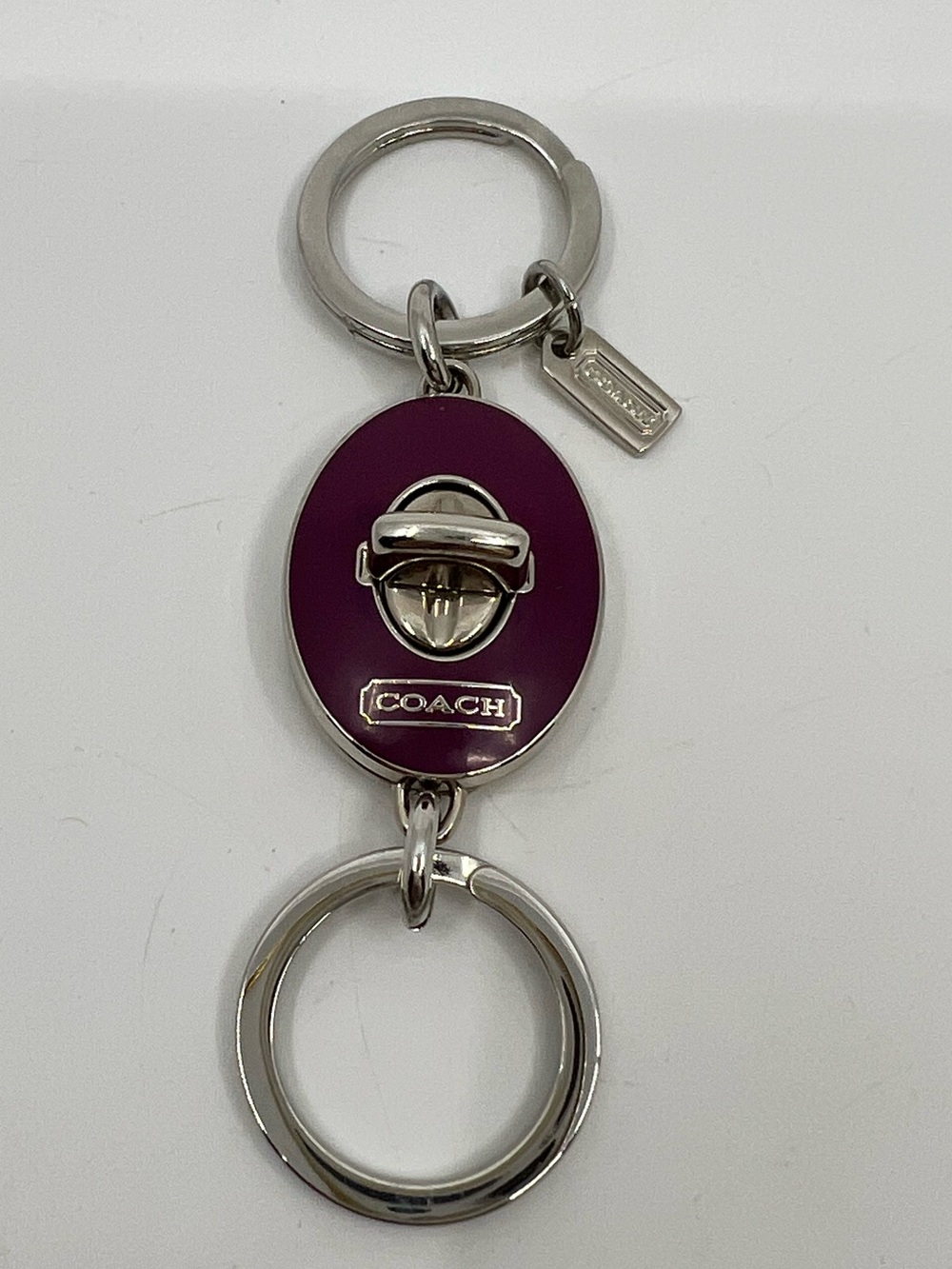 Coach Y2K Oval Purple Turnlock fob double valet keychain bag charm - like New - Picture 3 of 14